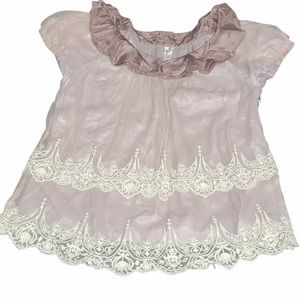 Anthropologie Floreat Short Sleeve Embroidered Ruffle Blouse Size 12 Mauve